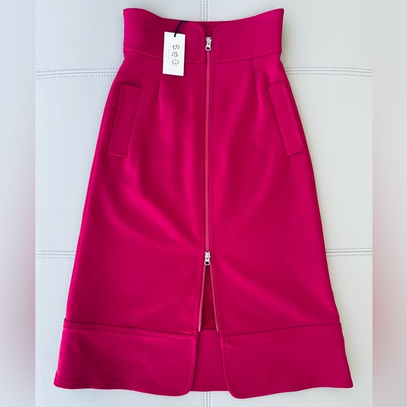 NWT! sea NY Wool Traditions A-Line Zip Skirt FUCHSIA Contrast red satin lining 0 - Picture 4 of 14